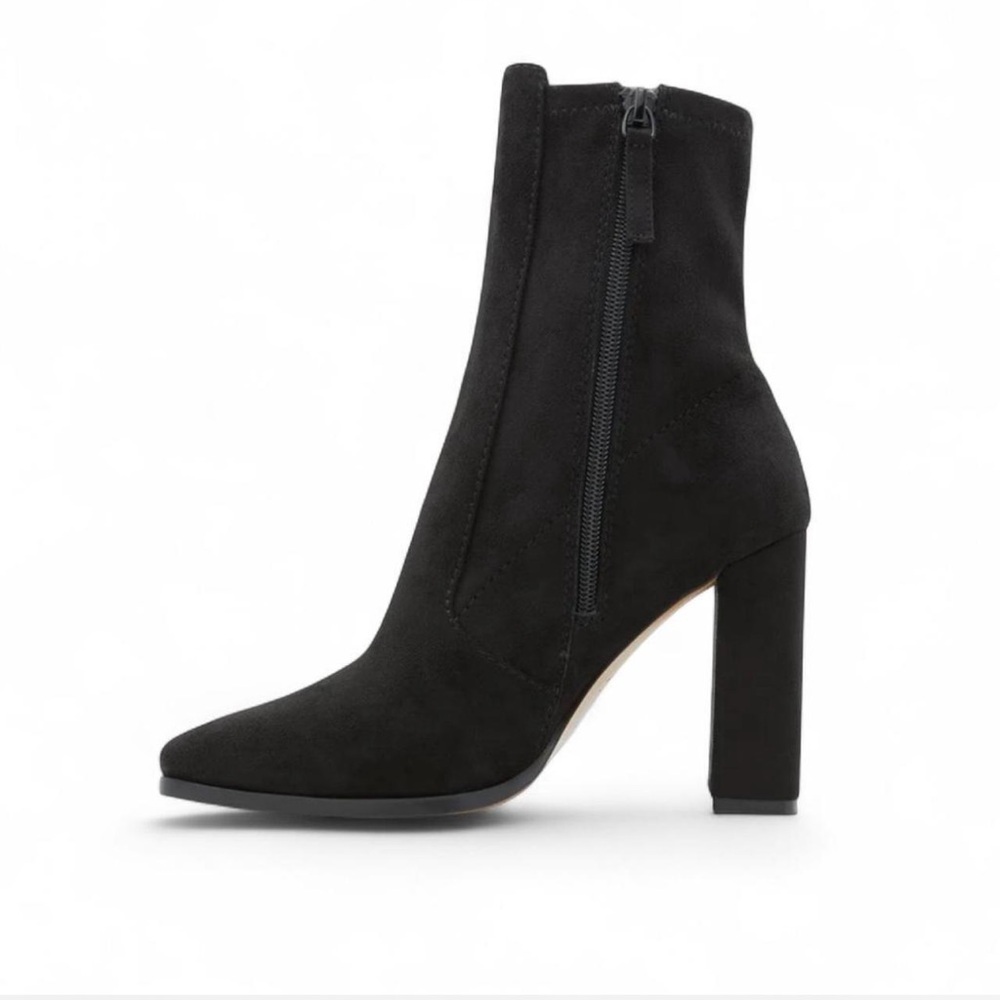 ALDO Flex Audrella Black Suede 4in Block Heel Ankle Boots Square Toe Size 7